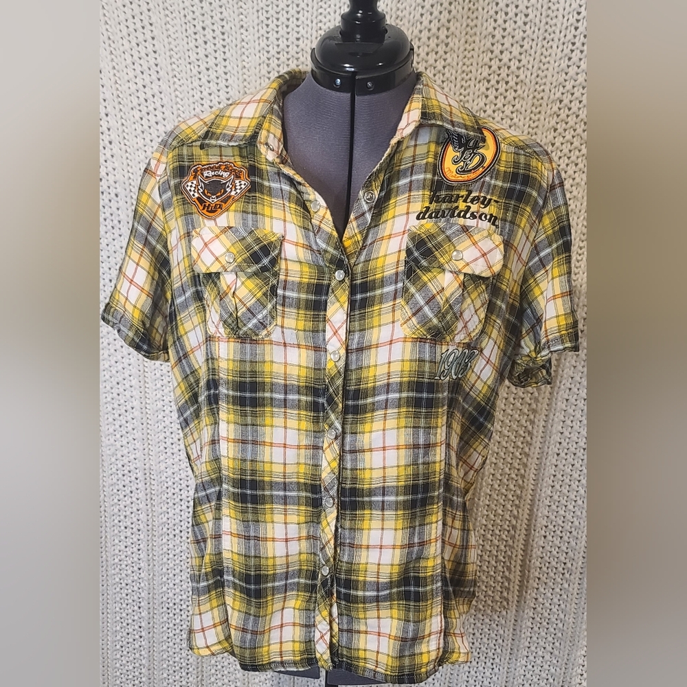 Genuine Harley Davidson shirt snap buttons women's Large 100% cotton